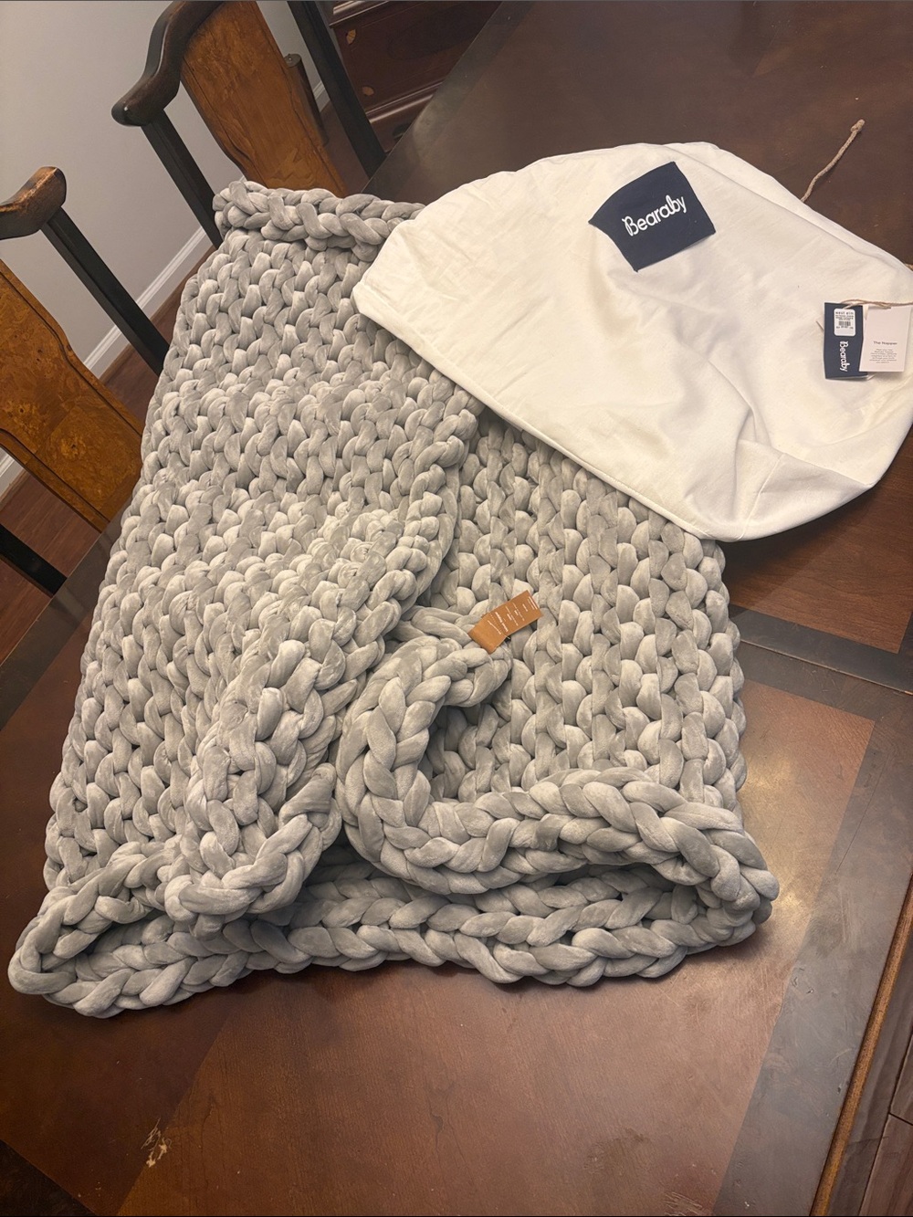 Bearaby Light Gray Chunky Knit Weighted Blanket
